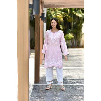 House of Chikankari Sara Chikankari Pink Modal Straight Kurta