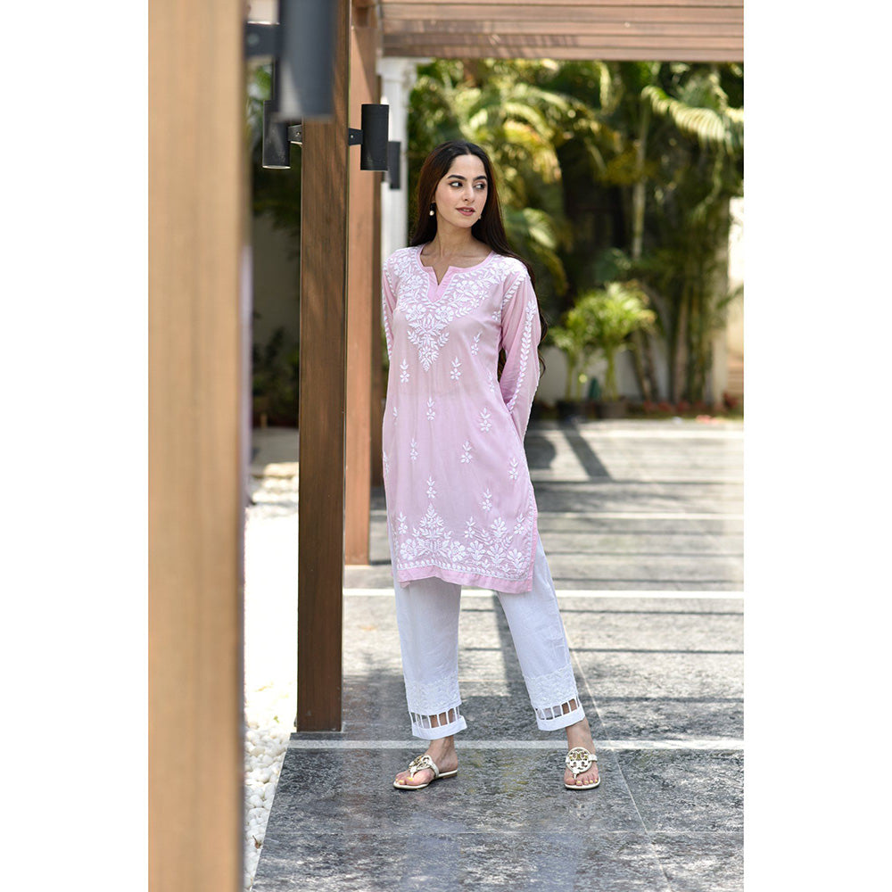 House of Chikankari Sara Chikankari Pink Modal Straight Kurta