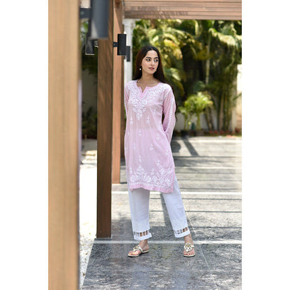 House of Chikankari Sara Chikankari Pink Modal Straight Kurta