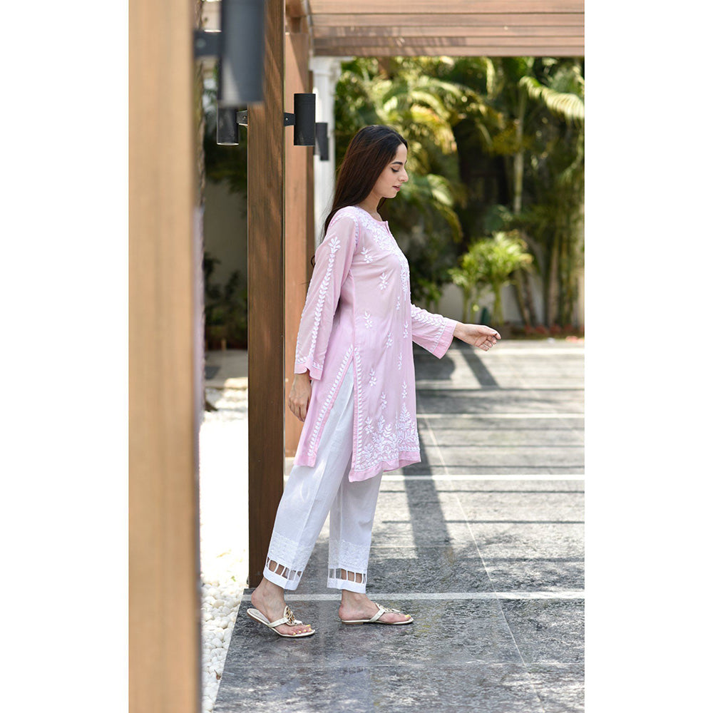 House of Chikankari Sara Chikankari Pink Modal Straight Kurta