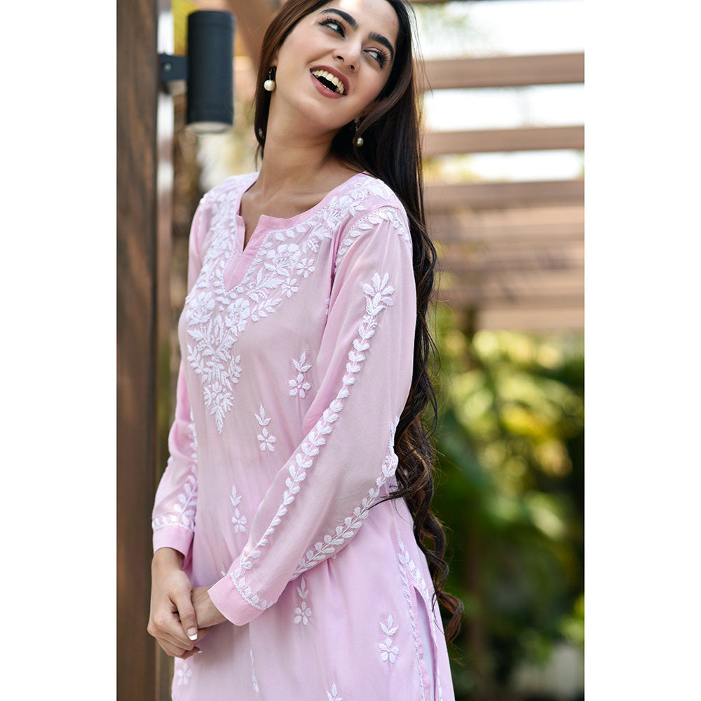 House of Chikankari Sara Chikankari Pink Modal Straight Kurta