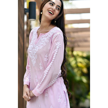 House of Chikankari Sara Chikankari Pink Modal Straight Kurta