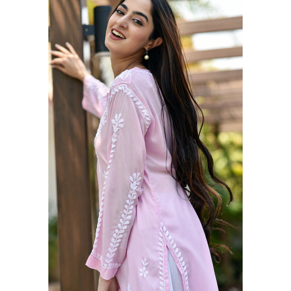 House of Chikankari Sara Chikankari Pink Modal Straight Kurta