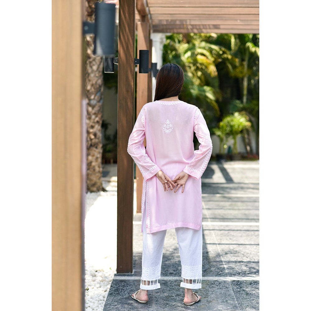 House of Chikankari Sara Chikankari Pink Modal Straight Kurta