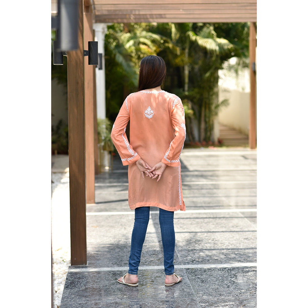 House of Chikankari Sara Chikankari Orange Modal Straight Short Kurta