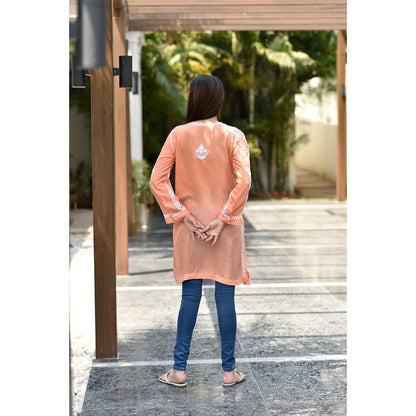 House of Chikankari Sara Chikankari Orange Modal Straight Short Kurta