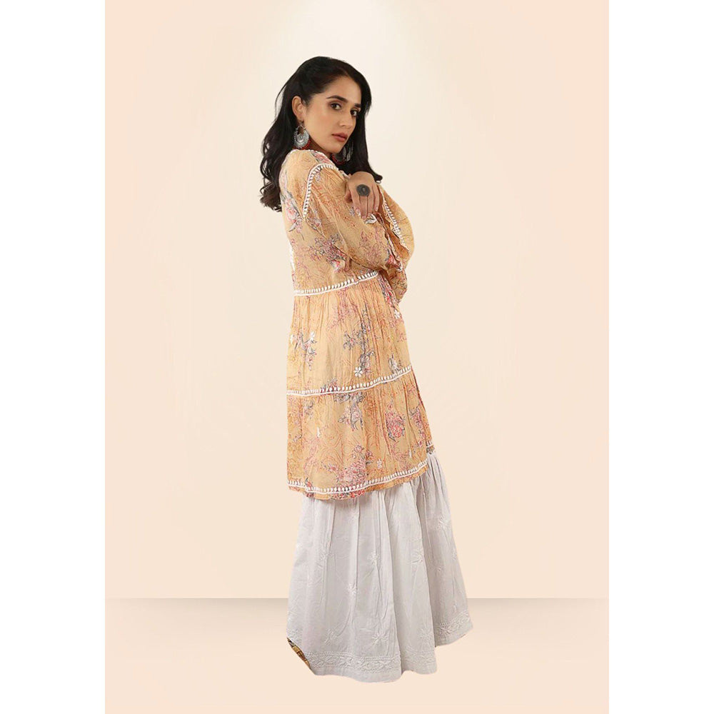 House of Chikankari Eliza Chikankari Orange Mulmul Anarkali Short Kurta