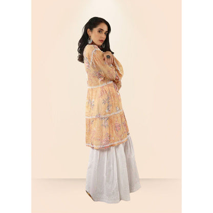 House of Chikankari Eliza Chikankari Orange Mulmul Anarkali Short Kurta