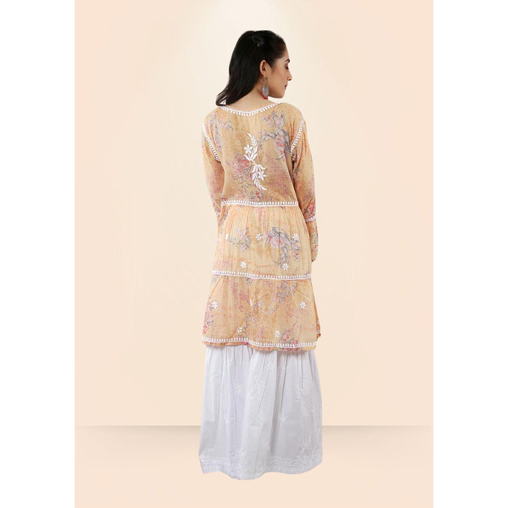 House of Chikankari Eliza Chikankari Orange Mulmul Anarkali Short Kurta