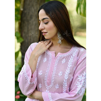 House of Chikankari Basima Chikankari Pink Modal Straight Kurta
