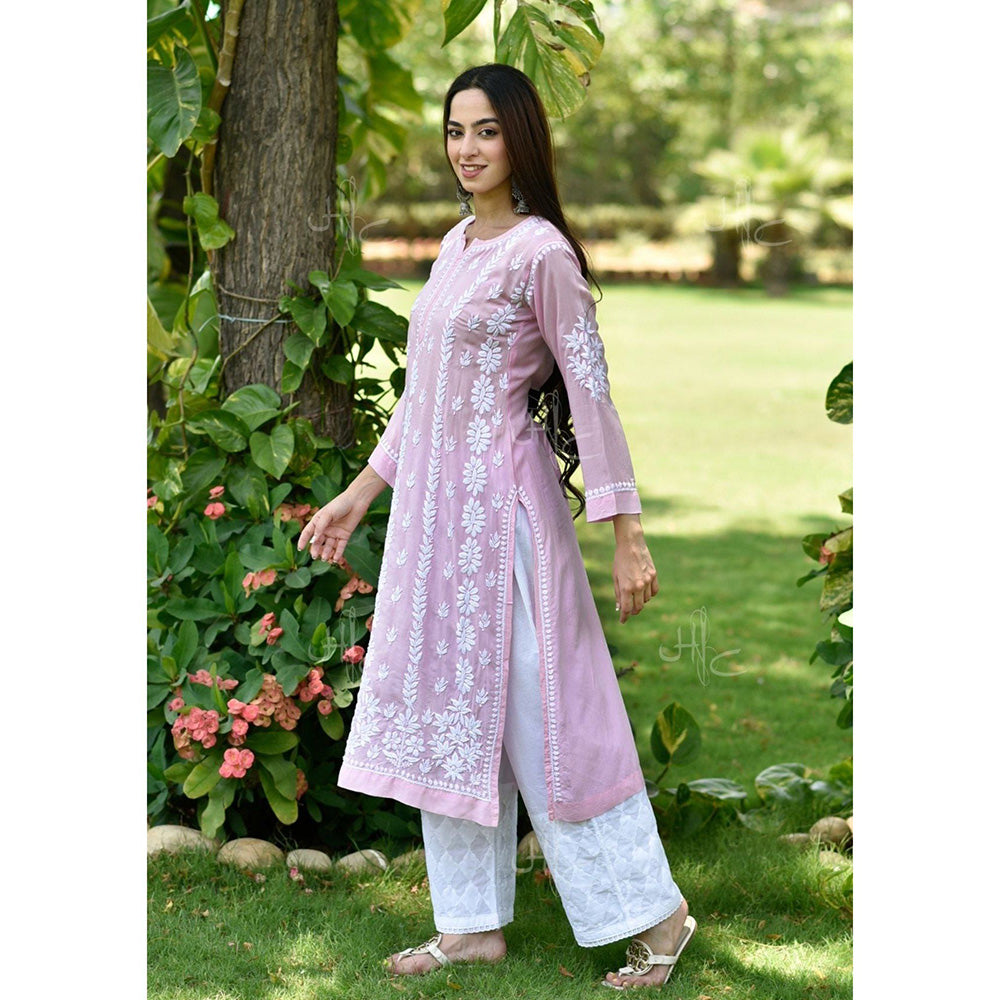 House of Chikankari Basima Chikankari Pink Modal Straight Kurta