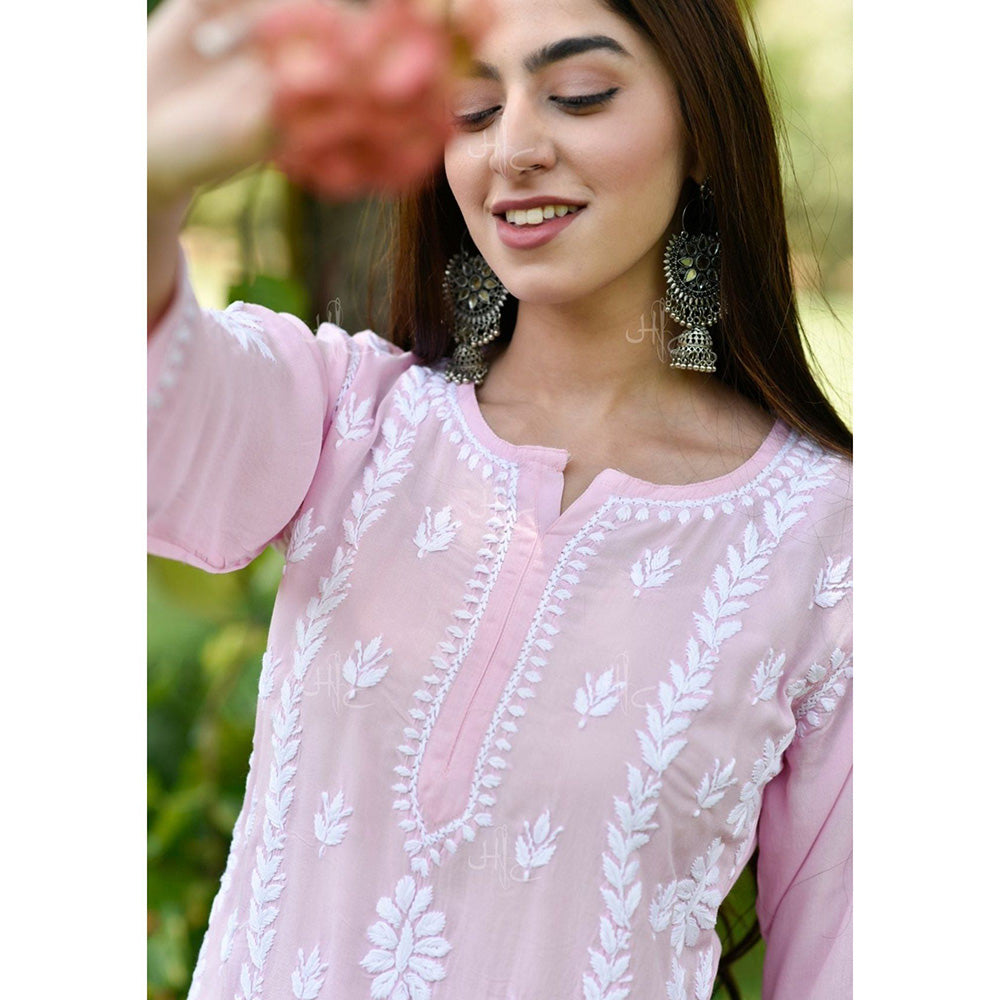 House of Chikankari Basima Chikankari Pink Modal Straight Kurta