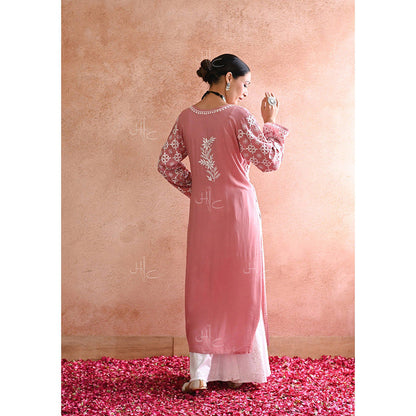 House of Chikankari Kashish Chikankari Pink Modal Straight Kurta