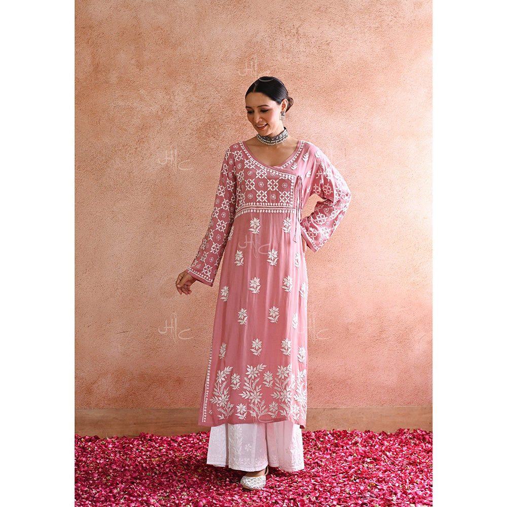 House of Chikankari Kashish Chikankari Pink Modal Straight Kurta