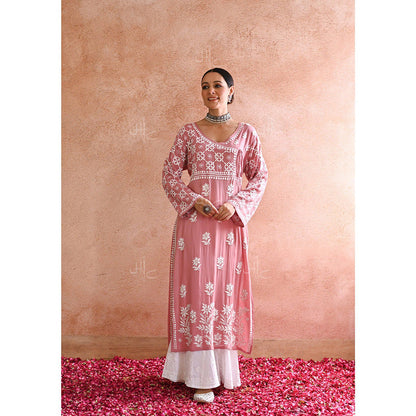 House of Chikankari Kashish Chikankari Pink Modal Straight Kurta