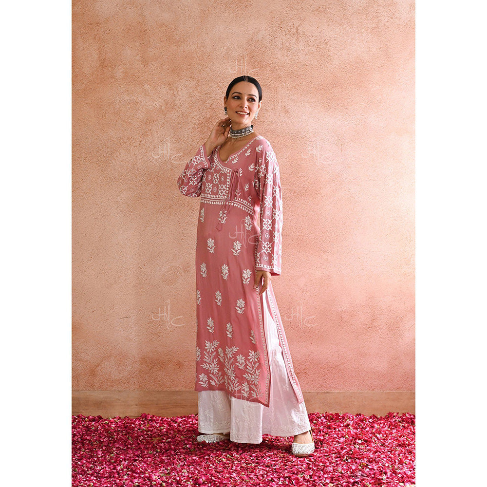House of Chikankari Kashish Chikankari Pink Modal Straight Kurta
