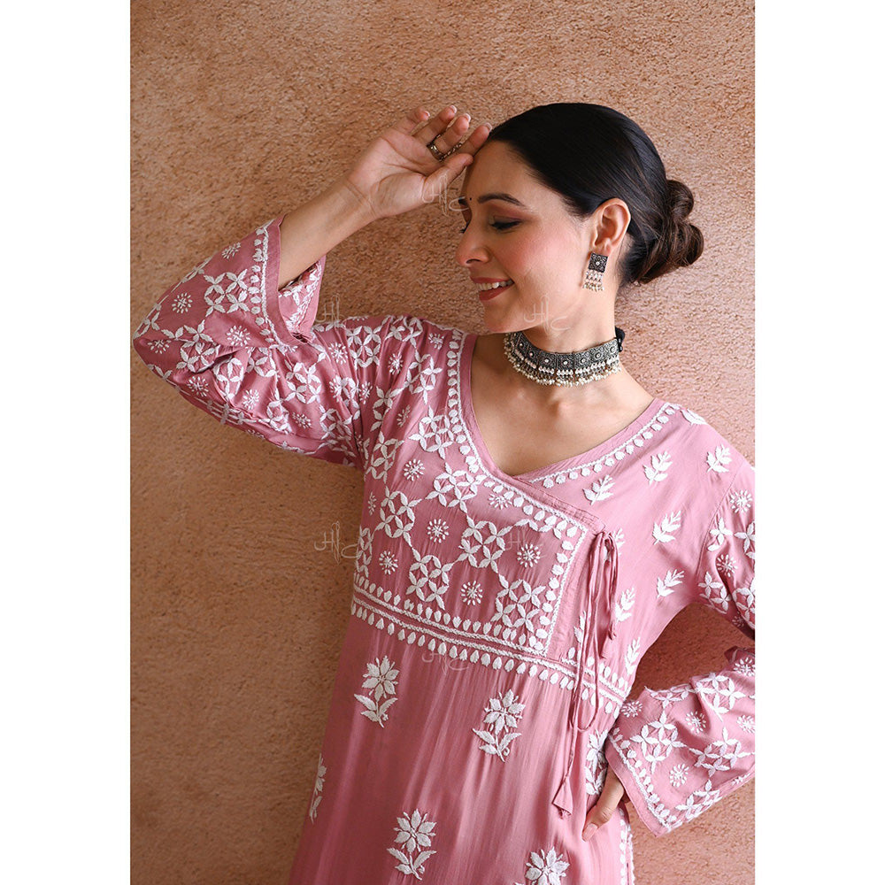 House of Chikankari Kashish Chikankari Pink Modal Straight Kurta