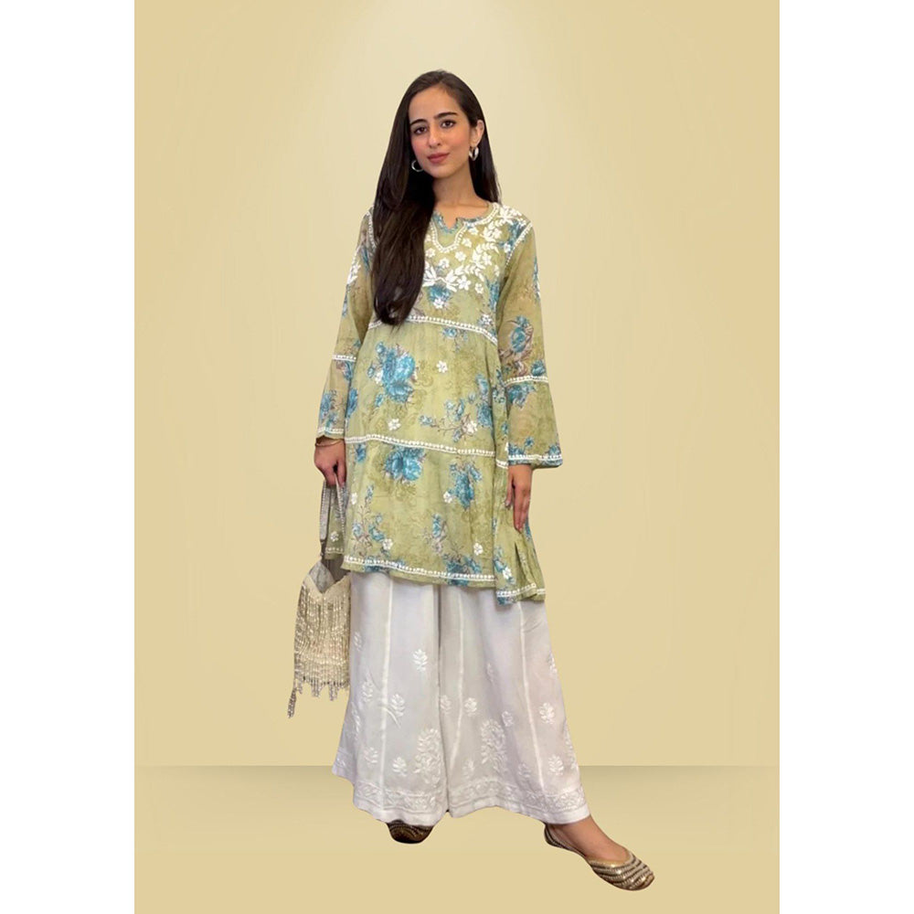 House of Chikankari Eliza Chikankari Green Mulmul Anarkali Short Kurta