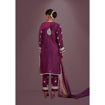 House of Chikankari Mahnoor Chikankari Purple Chanderi Kurta With Pant and Dupatta (Set of 3)