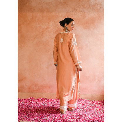 House of Chikankari Ifrah Chikankari Orange Chanderi Kurta With Pant and Dupatta (Set of 3)