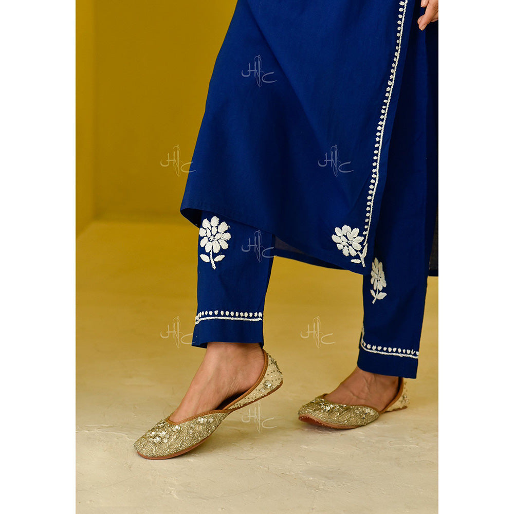 House of Chikankari Juhaina Chikankari Blue Cotton Straight (Set of 2)