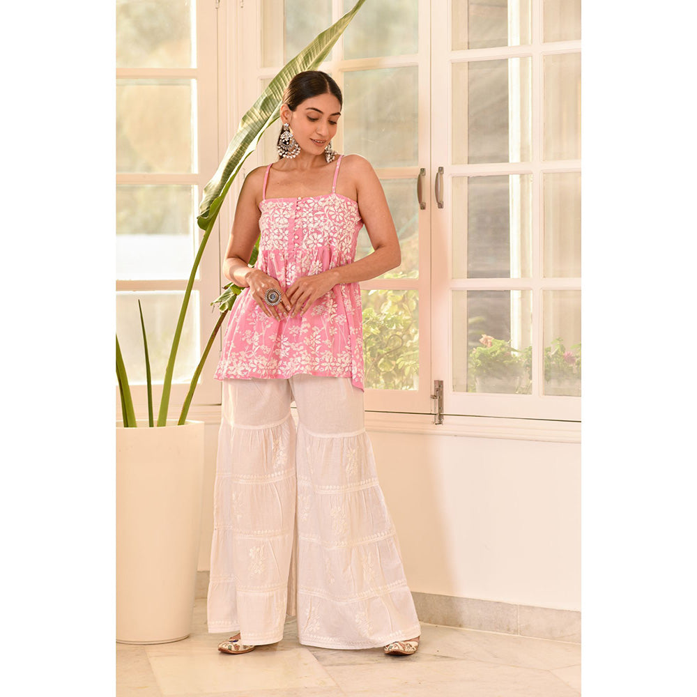 House of Chikankari Hafsa Chikankari Cotton Flared Tiered Gharara