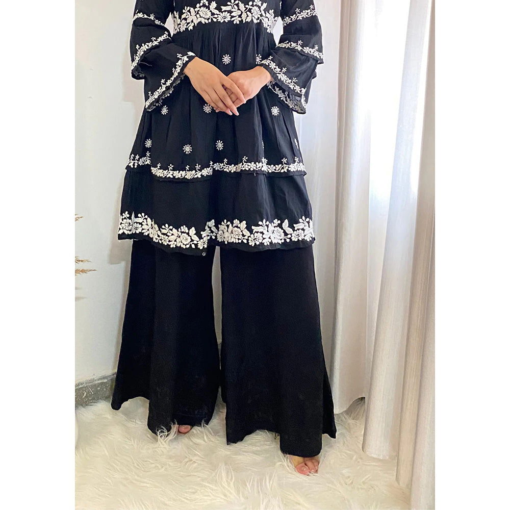 House of Chikankari Ameeya Chikankari Rayon Flared Palazzo
