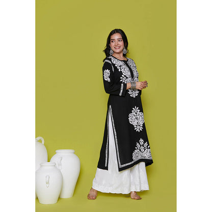 House of Chikankari Rayon Chikankari Womens Long Kurta-Black