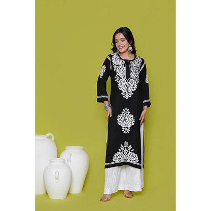 House of Chikankari Rayon Chikankari Womens Long Kurta-Black