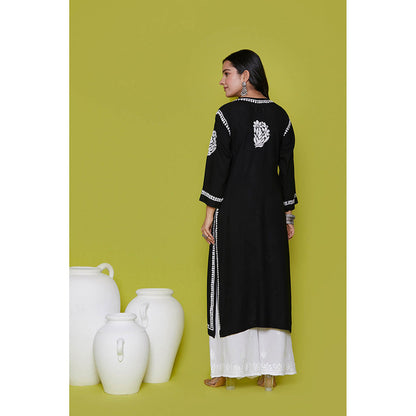 House of Chikankari Rayon Chikankari Womens Long Kurta-Black