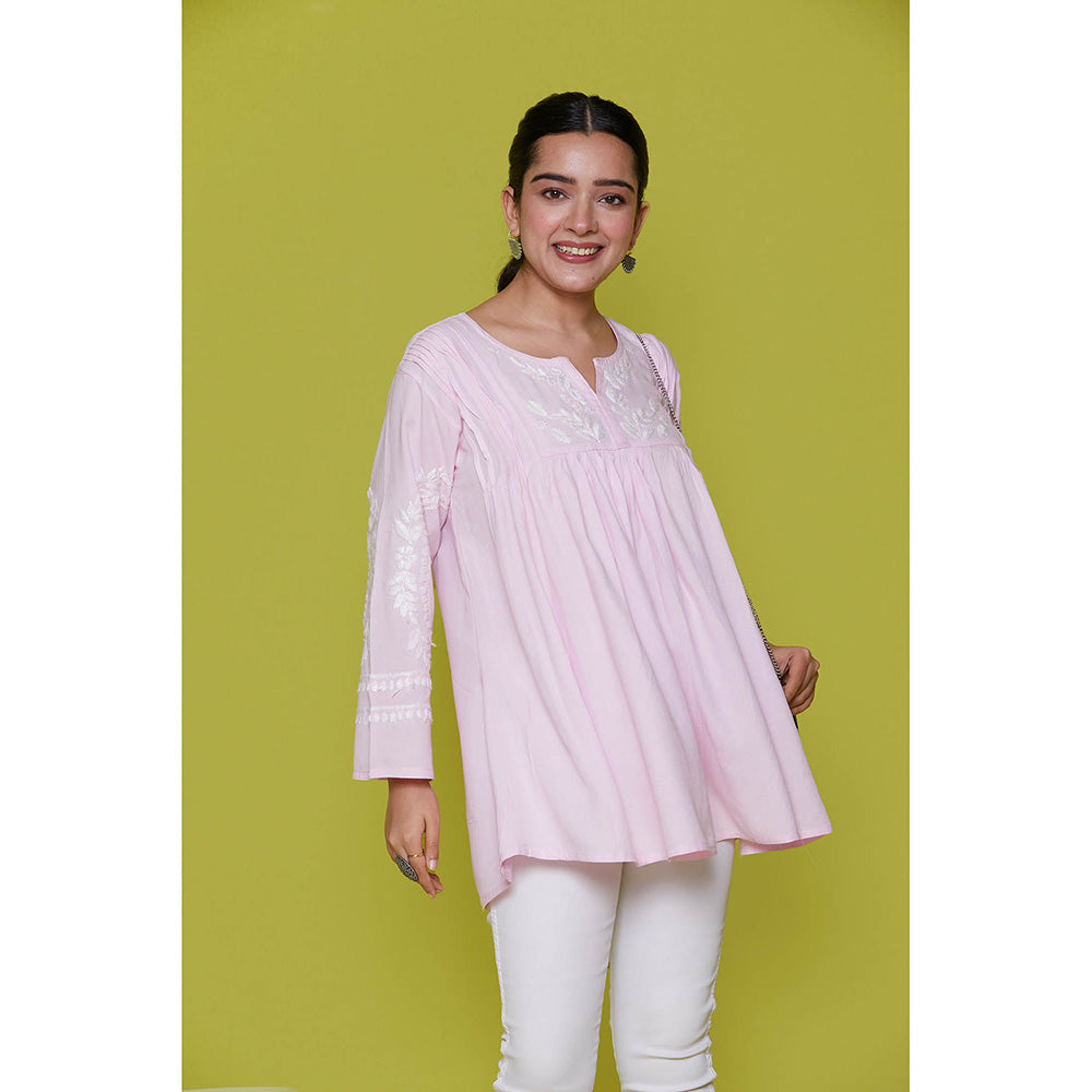 House of Chikankari Rayon Chikankari Womens Short Tunic- Pink