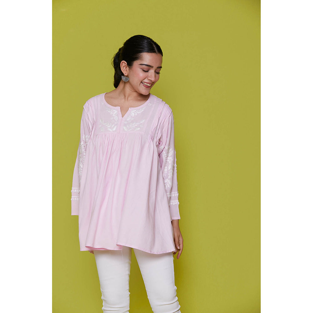 House of Chikankari Rayon Chikankari Womens Short Tunic- Pink