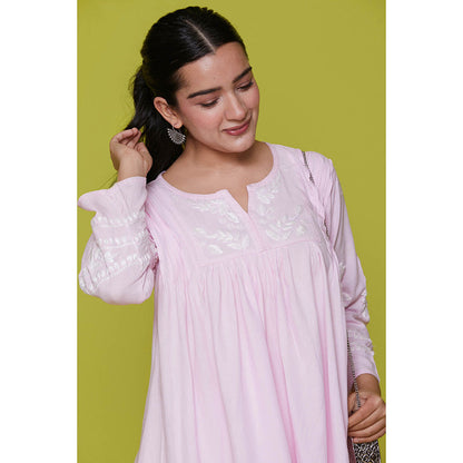 House of Chikankari Rayon Chikankari Womens Short Tunic- Pink
