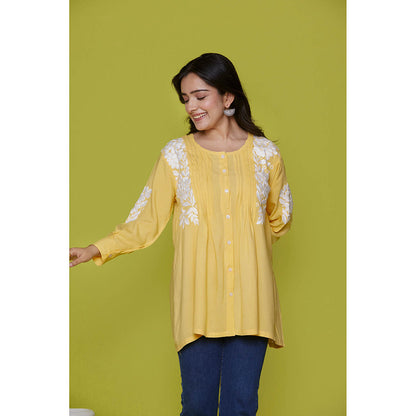 House of Chikankari Rayon Chikankari Womens Shirt-Yellow