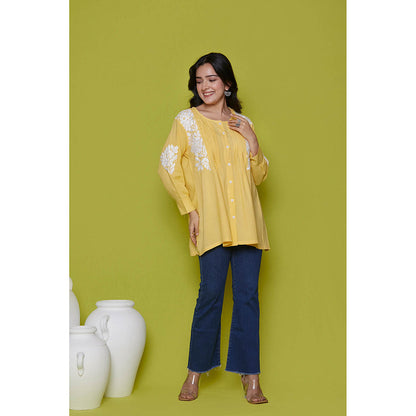 House of Chikankari Rayon Chikankari Womens Shirt-Yellow