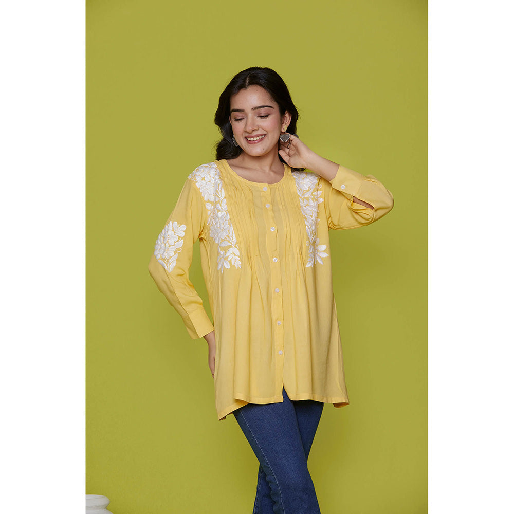 House of Chikankari Rayon Chikankari Womens Shirt-Yellow