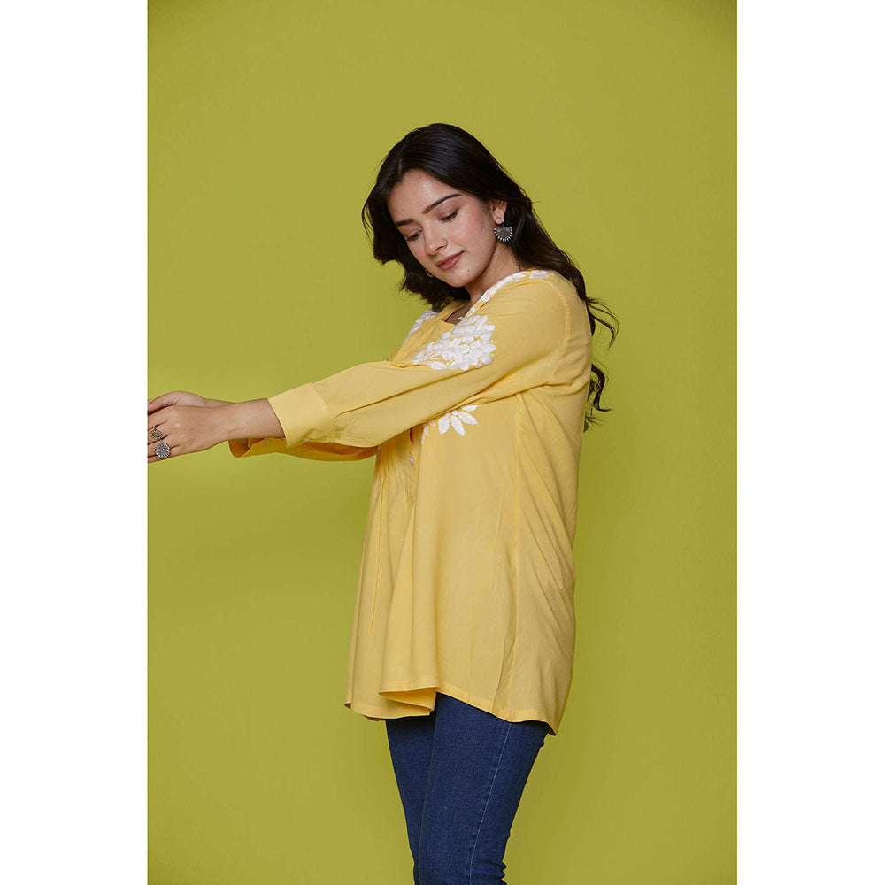 House of Chikankari Rayon Chikankari Womens Shirt-Yellow