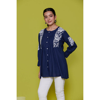 House of Chikankari Rayon Chikankari Womens Shirt-Navy Blue