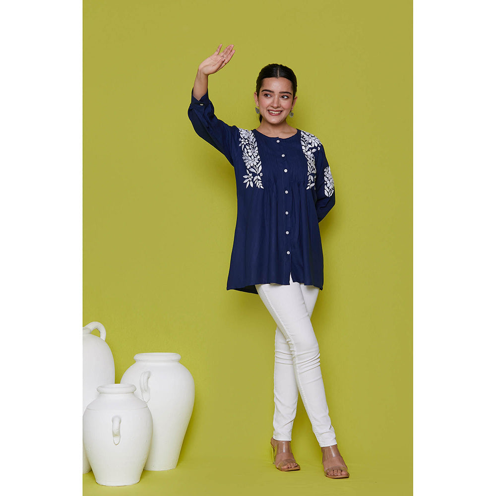 House of Chikankari Rayon Chikankari Womens Shirt-Navy Blue