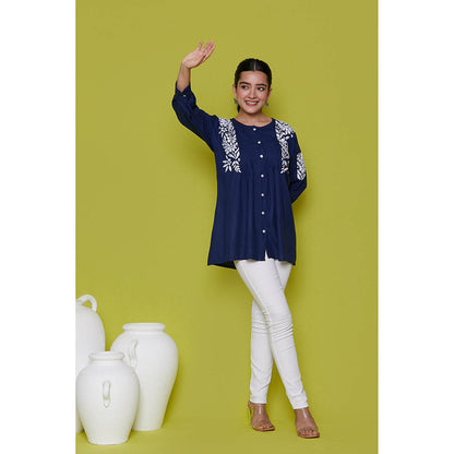 House of Chikankari Rayon Chikankari Womens Shirt-Navy Blue
