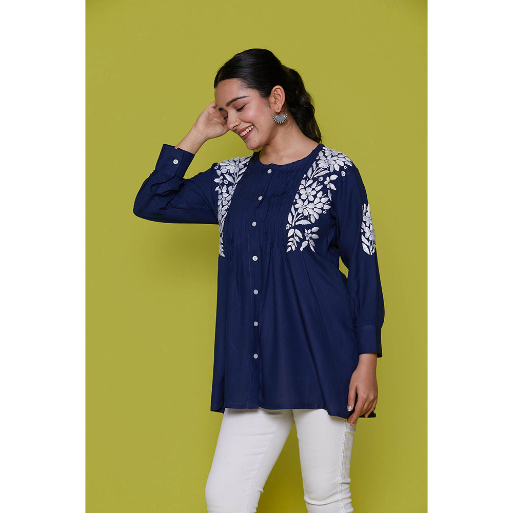 House of Chikankari Rayon Chikankari Womens Shirt-Navy Blue