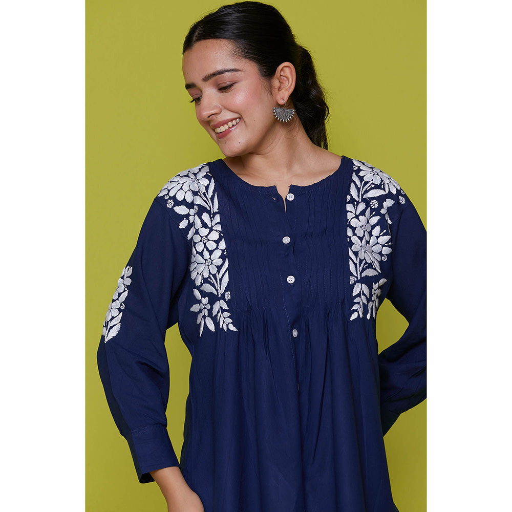 House of Chikankari Rayon Chikankari Womens Shirt-Navy Blue