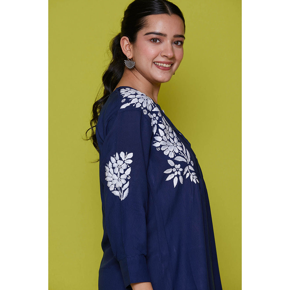 House of Chikankari Rayon Chikankari Womens Shirt-Navy Blue