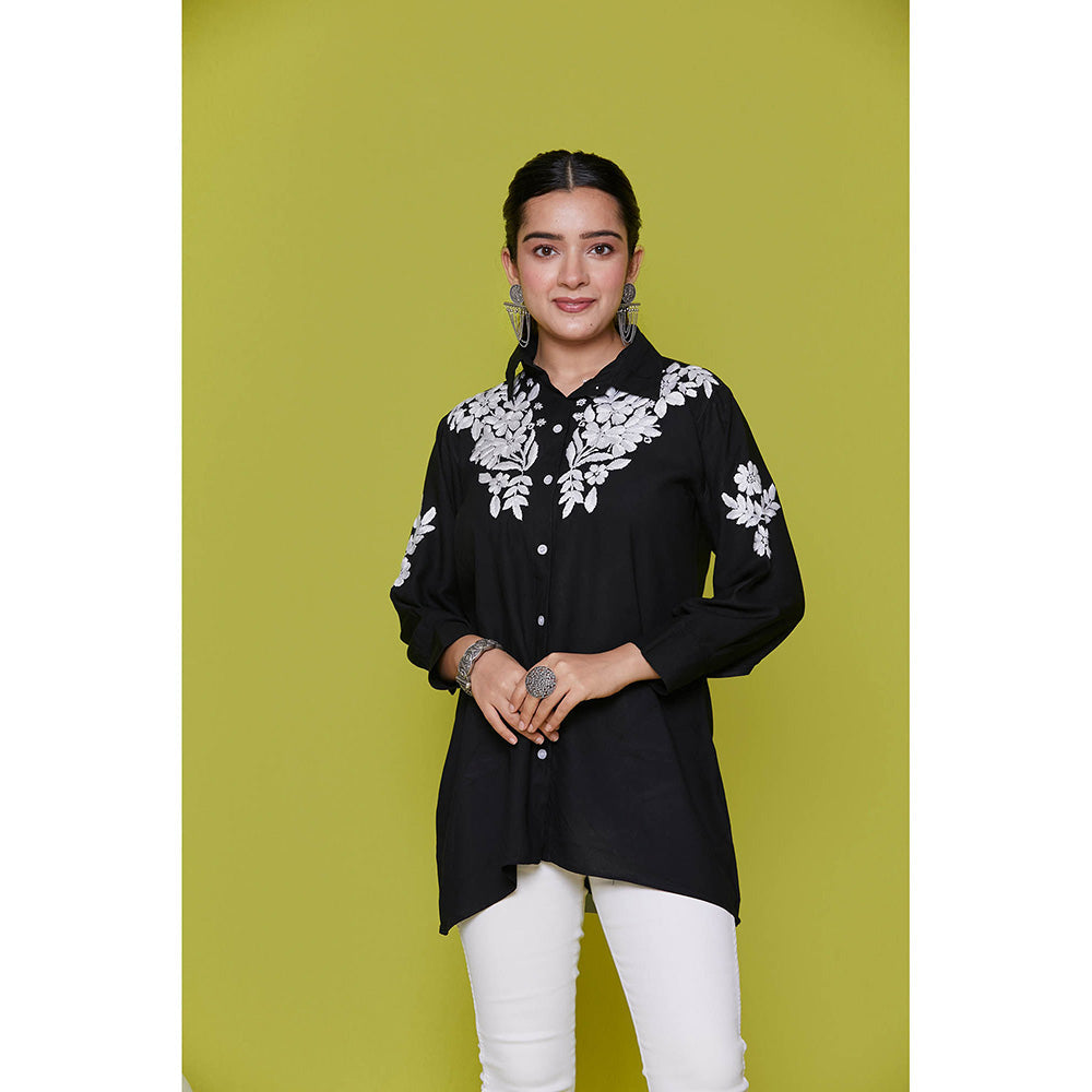 House of Chikankari Rayon Chikankari Womens Shirt-Black