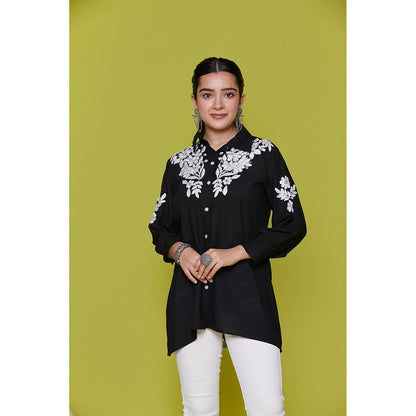 House of Chikankari Rayon Chikankari Womens Shirt-Black