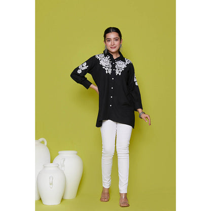 House of Chikankari Rayon Chikankari Womens Shirt-Black