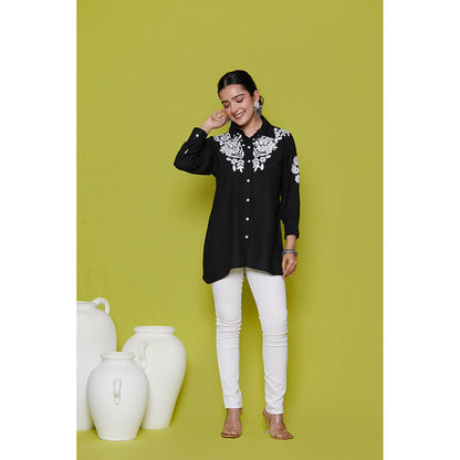 House of Chikankari Rayon Chikankari Womens Shirt-Black