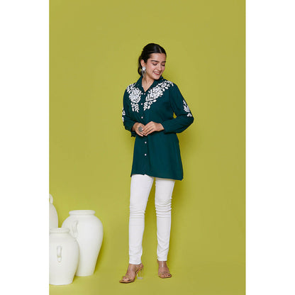 House of Chikankari Rayon Chikankari Womens Shirt-Green