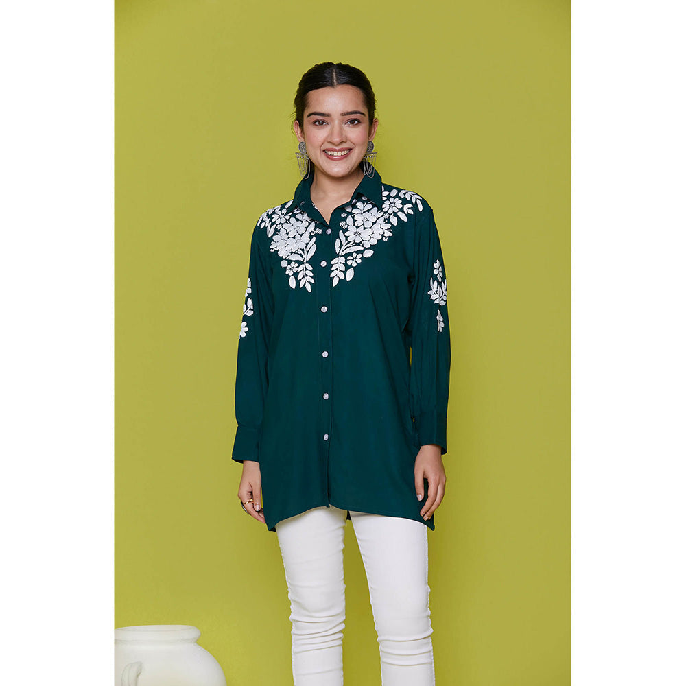 House of Chikankari Rayon Chikankari Womens Shirt-Green