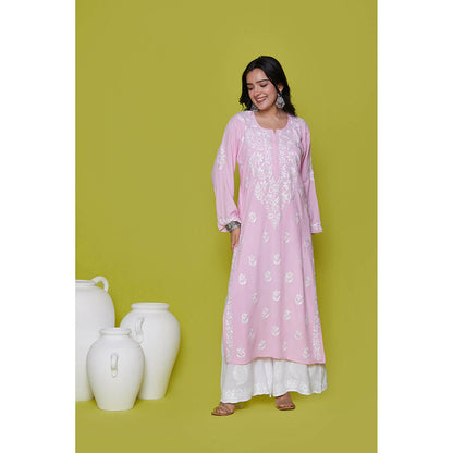 House of Chikankari Rayon Chikankari Womens Long Kurta-Pink